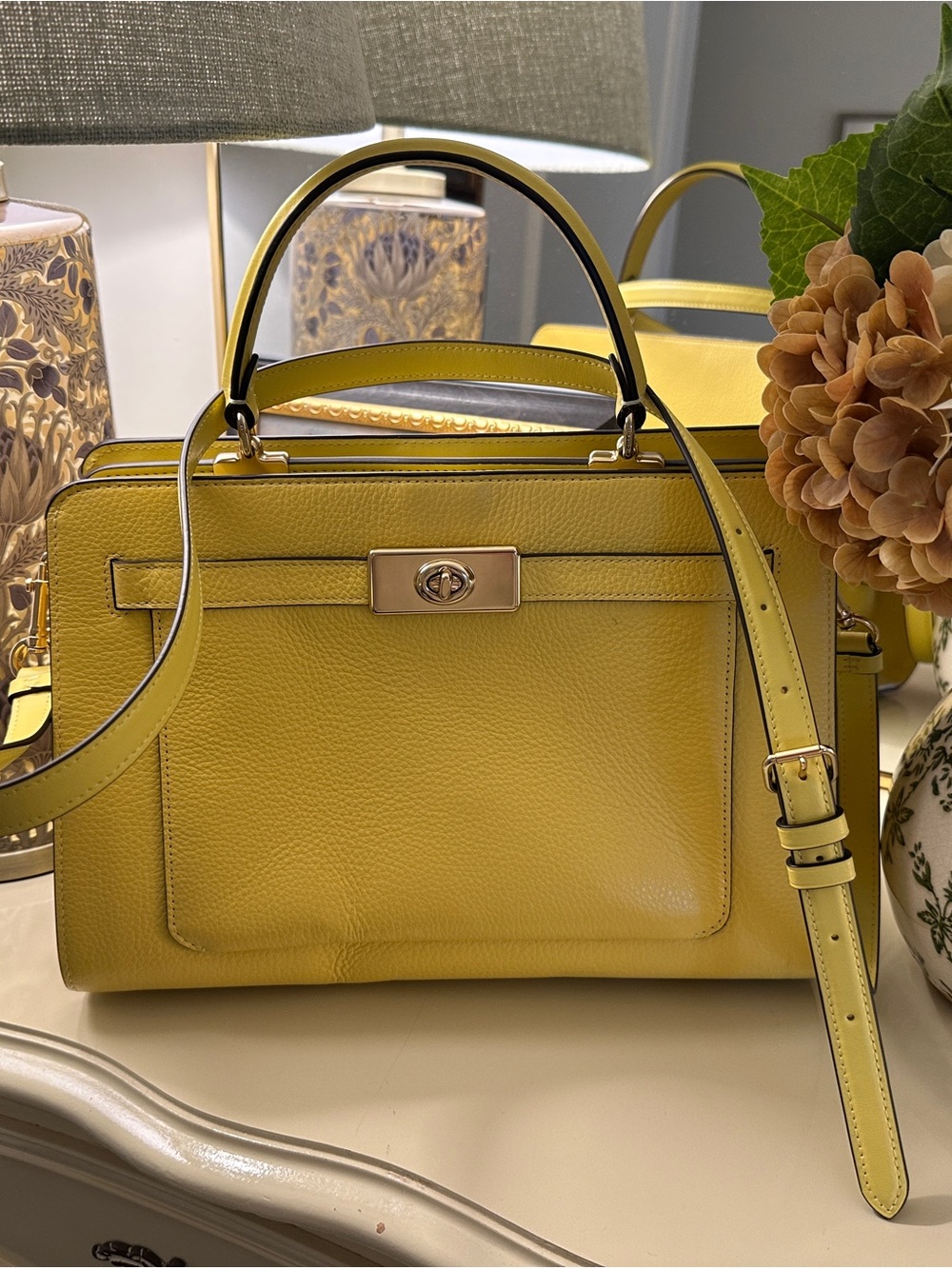 Coach Yellow Leather Top-Handle Satchel with Shoulder Strap